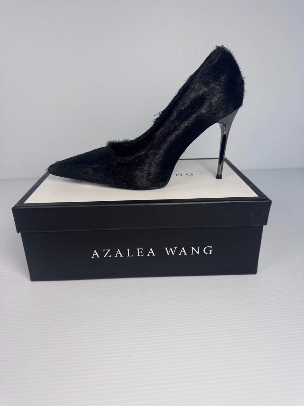 Azalea Wang ROSEE Black Faux Fur Heels | Pointed Toe Stiletto Pumps Sz. 6.5 & 7